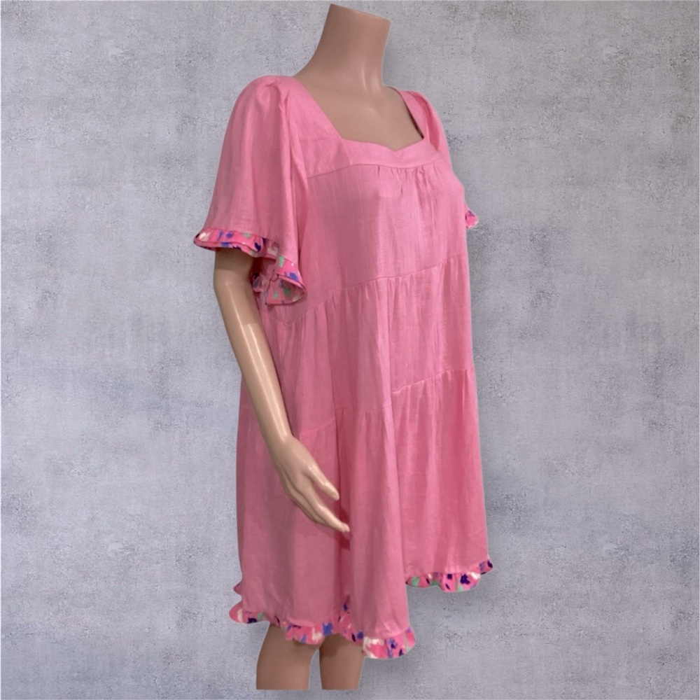 Umgee NWOT Linen Blend Tiered Mixed Media Dress Ruffle Sleeve Size XL - Picture 4 of 9